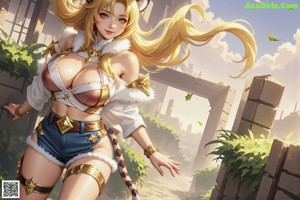 a sexy anime girl with big tits and a cat ears