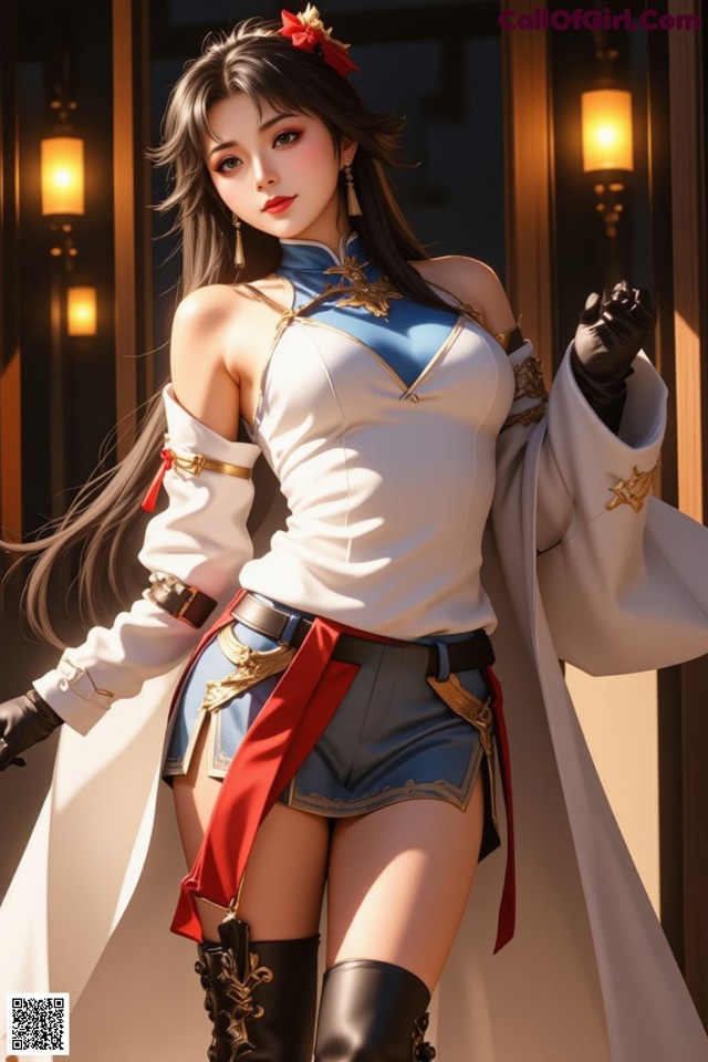 Hentai - Exotic Allure of the Untamed Lands Set.1 20250124 Part 7 No.ce066c A woman in a white shirt and blue shorts posing for a picture.