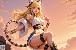 A woman in a cat costume sitting on the ground.