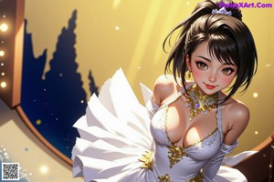 A woman in a bikini with a sword in her hand.